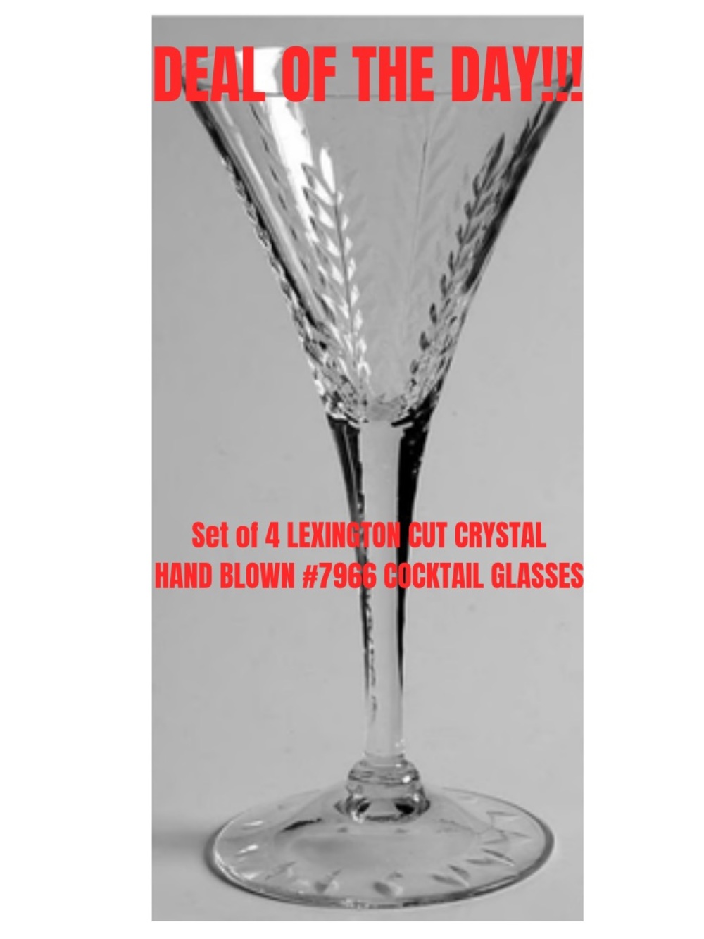 4-Vintage Cambridge Hand Blown Crystal Lexington Cut Crystal Cocktail Glass.
